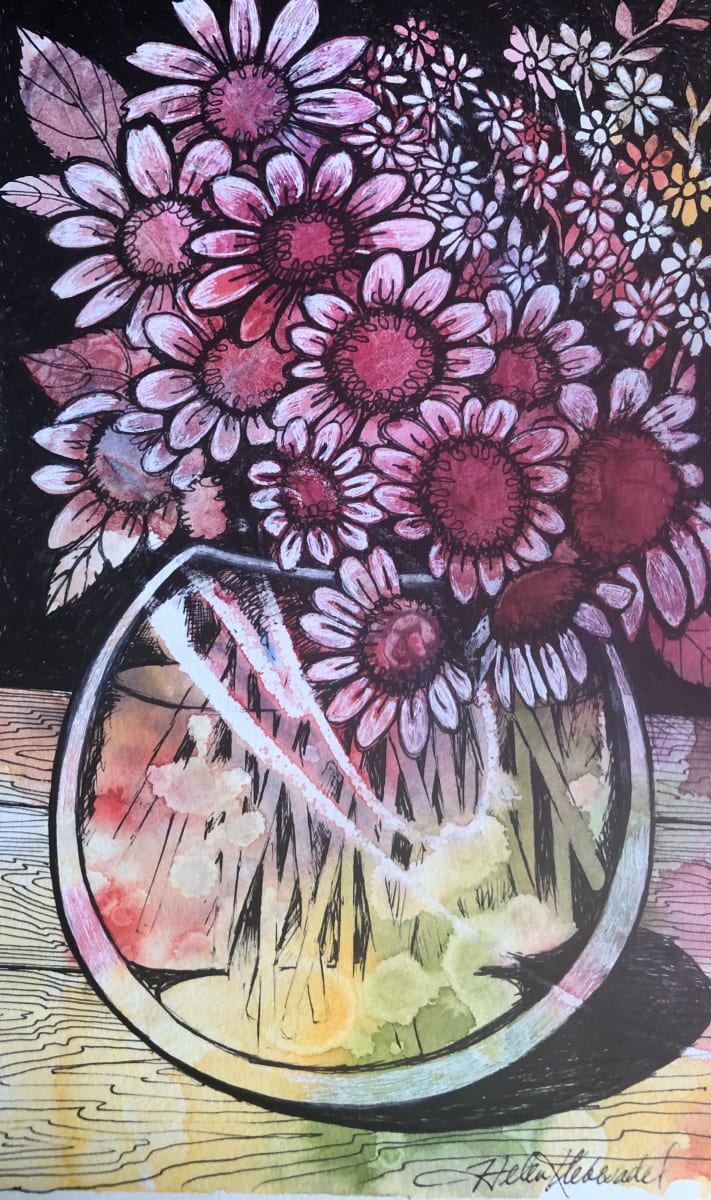 Vase of Posies II - Drawing a Day #200 by Helen R Klebesadel 