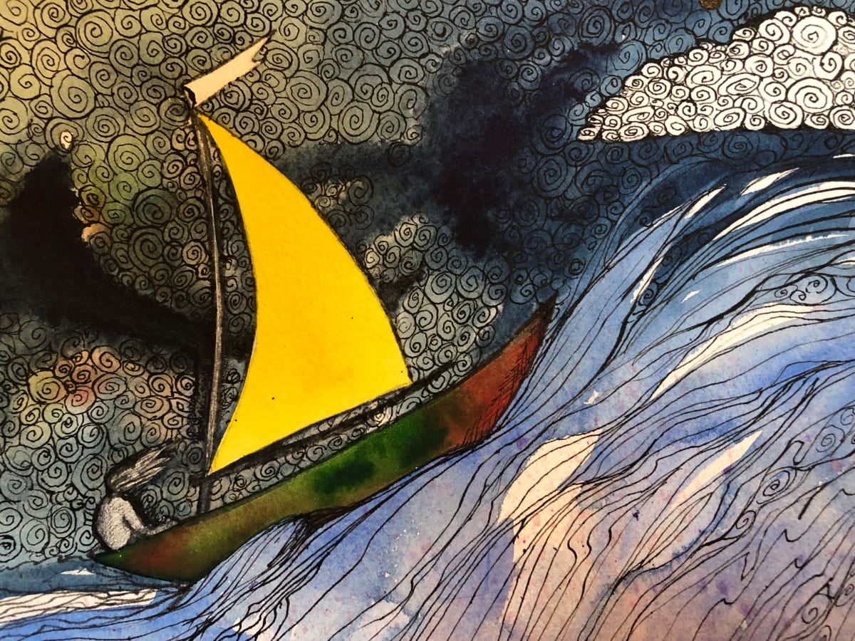 Sailing Away - Drawing A Day #4 by Helen R Klebesadel 