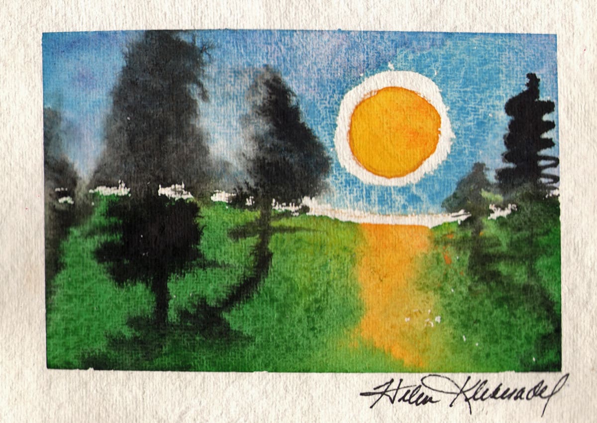 Ink Trees Sunset I  -Drawing a Day #166 by Helen R Klebesadel 