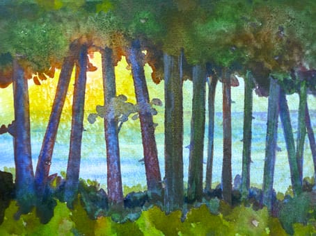 Lake View at Dawn  Study an original watercolor by Helen R Klebesadel 