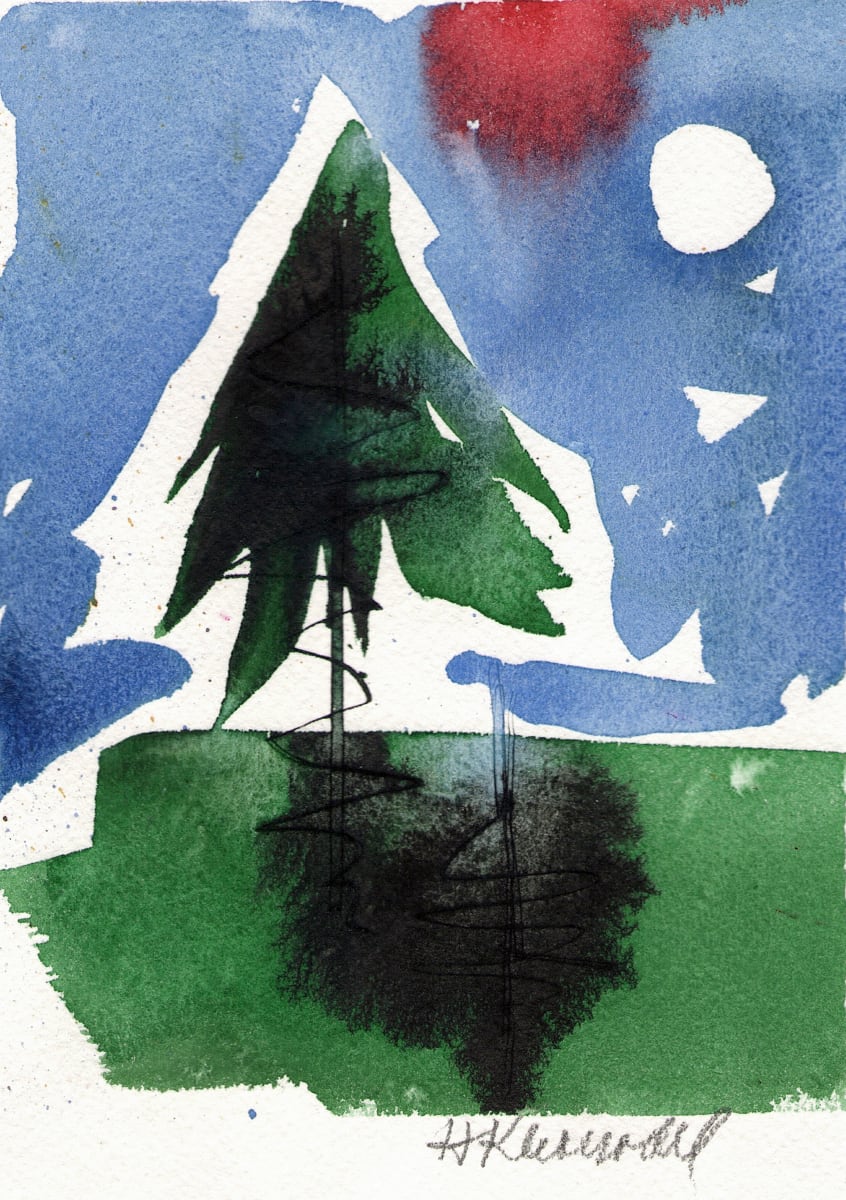 Lone Pine II and original watercolor and ink by Helen R Klebesadel 