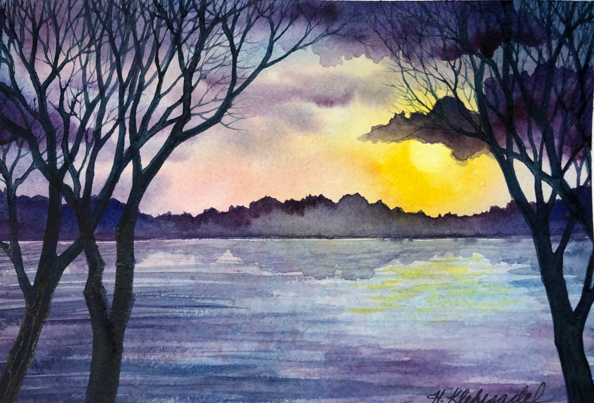 Edge of Night III and original watercolor by Helen R Klebesadel 