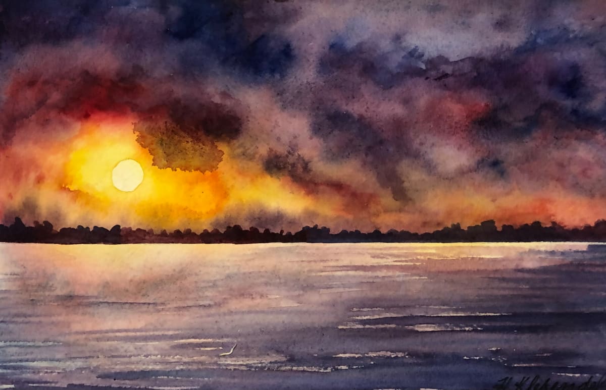 Edge of Night II and original watercolor by Helen R Klebesadel 