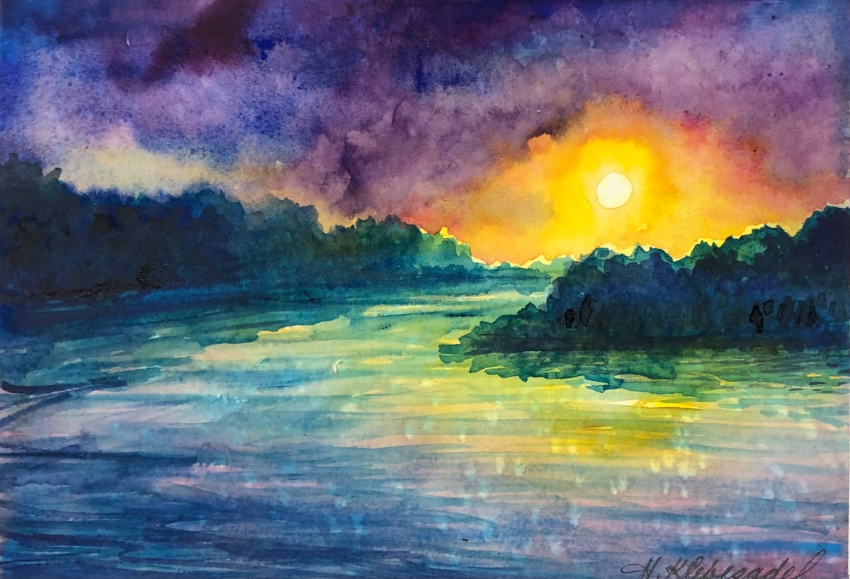 Edge of Night IV and original watercolor by Helen R Klebesadel 