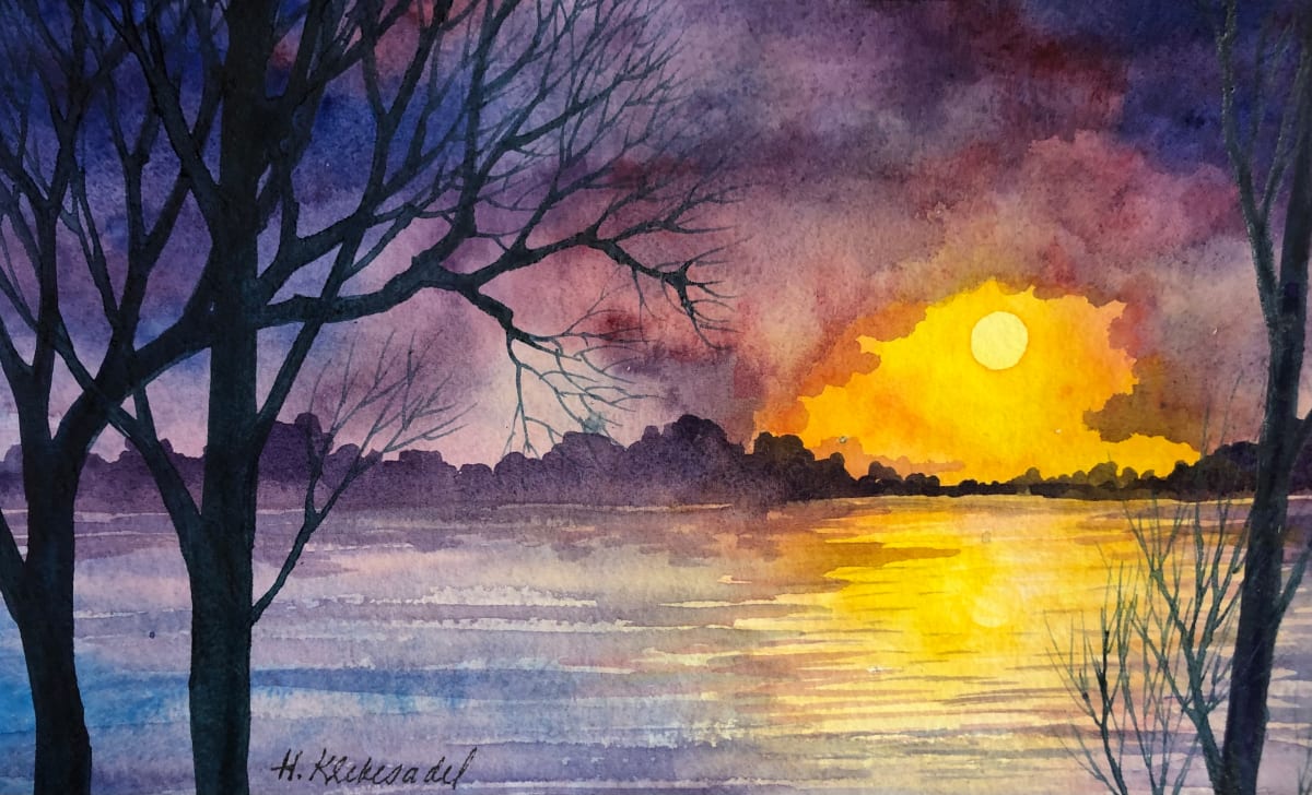 Edge of Night I and original watercolor by Helen R Klebesadel 
