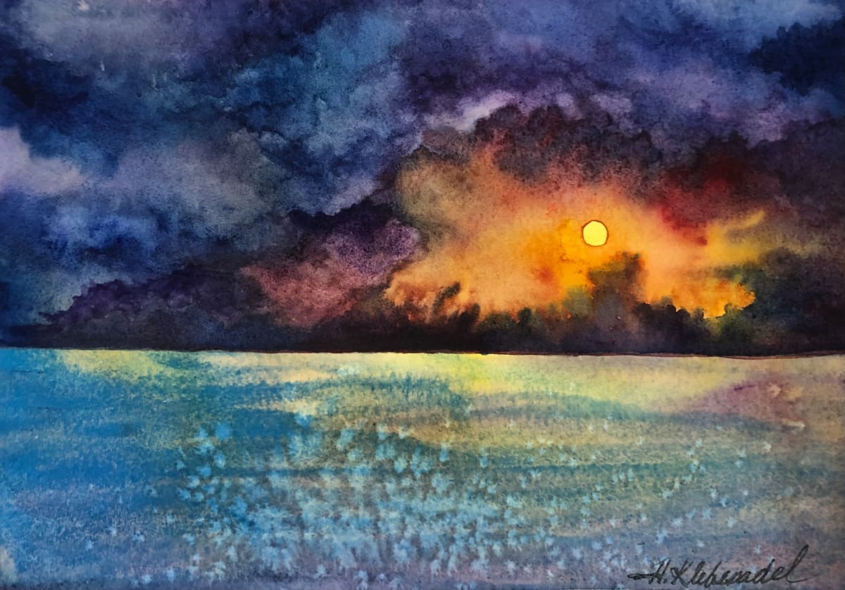 Edge of Night V and original watercolor by Helen R Klebesadel 