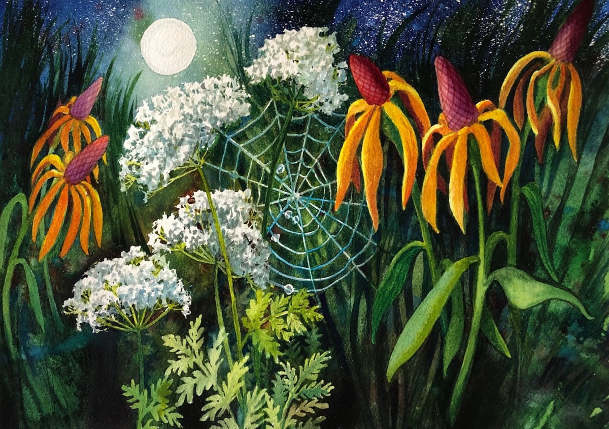 Night Prairie an original watercolor by Helen R Klebesadel 