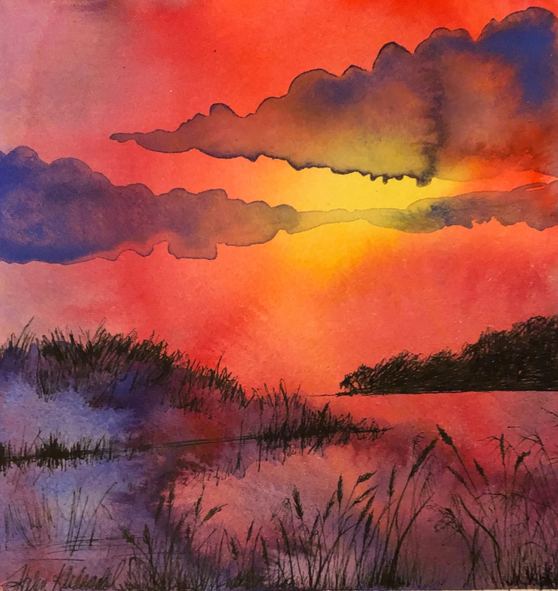 River View - Drawing a Day #52 by Helen R Klebesadel 