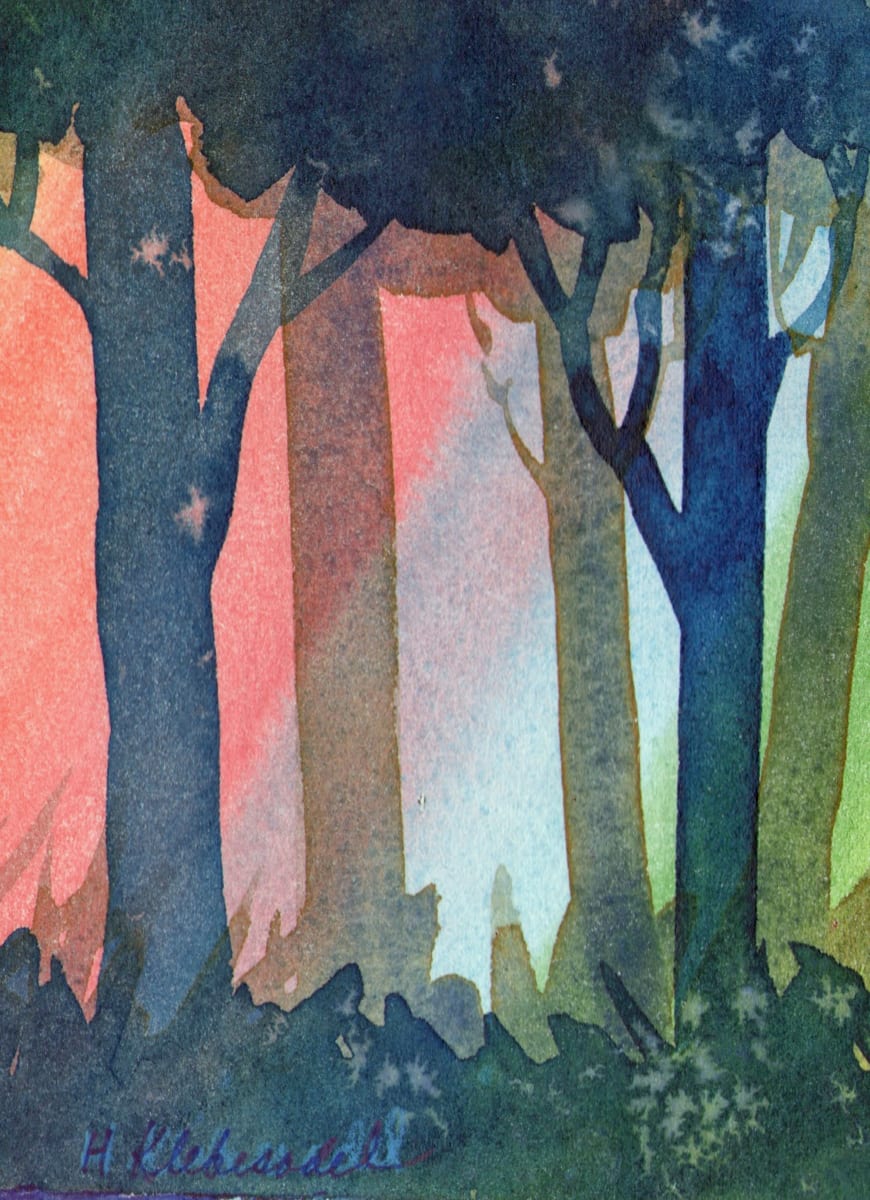 Sunset Trees II original Watercolor by Helen R Klebesadel 