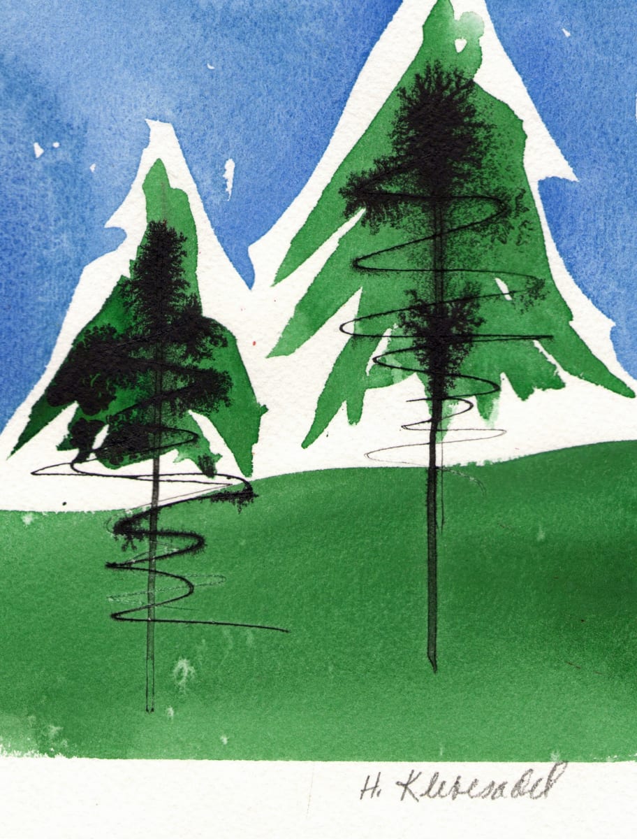 Two Pines an original watercolor and ink by Helen R Klebesadel 