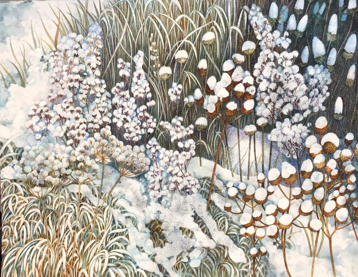 Winter Prairie II original watercolor by Helen R Klebesadel 