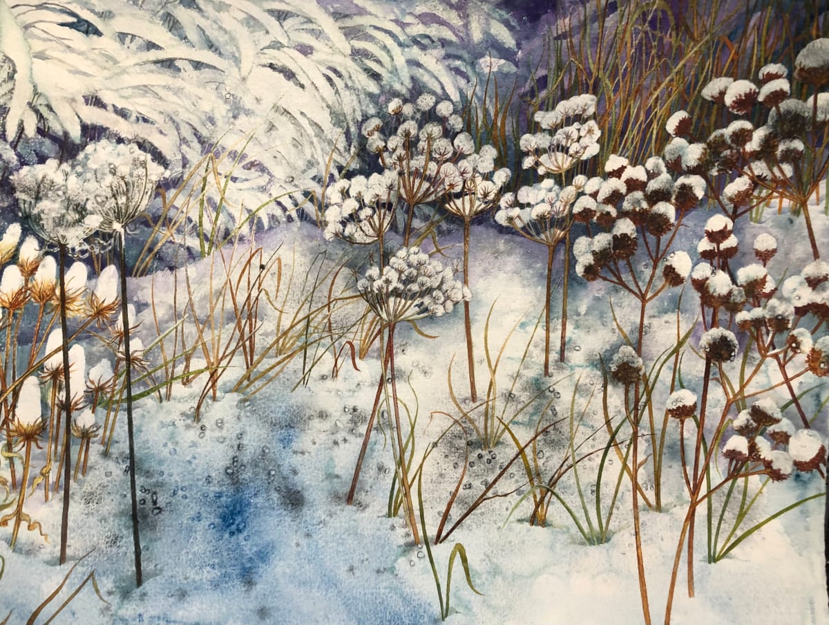 Winter Prairie I original watercolor by Helen R Klebesadel 