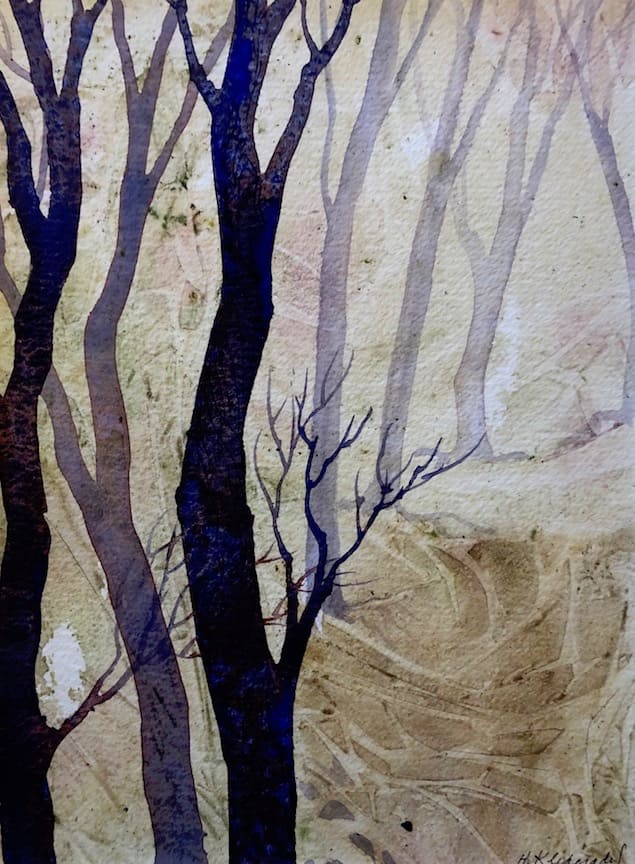 Into the Woods an original watercolor by Helen R Klebesadel 