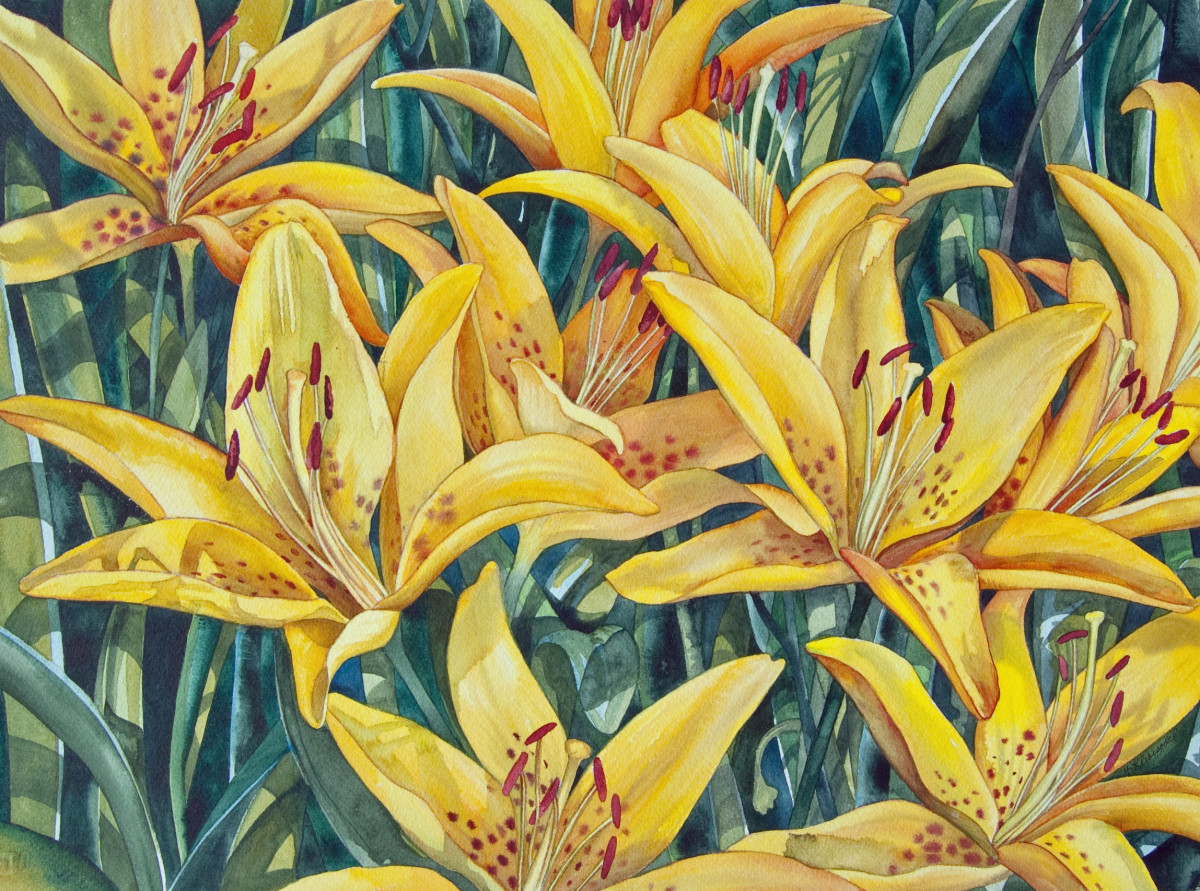 Yellow Lilies by Helen R Klebesadel 