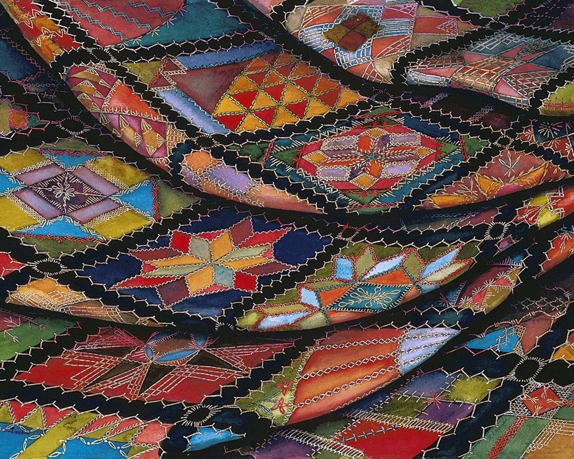 Made Crazy Quilt a limited edition giclee of an original watercolor painting 