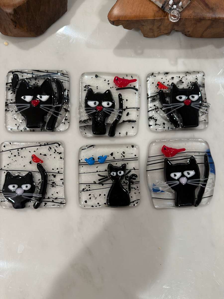 Peeky Black Cat 4” and Cardinal IV by Candice Treat Murphy, Image 1.