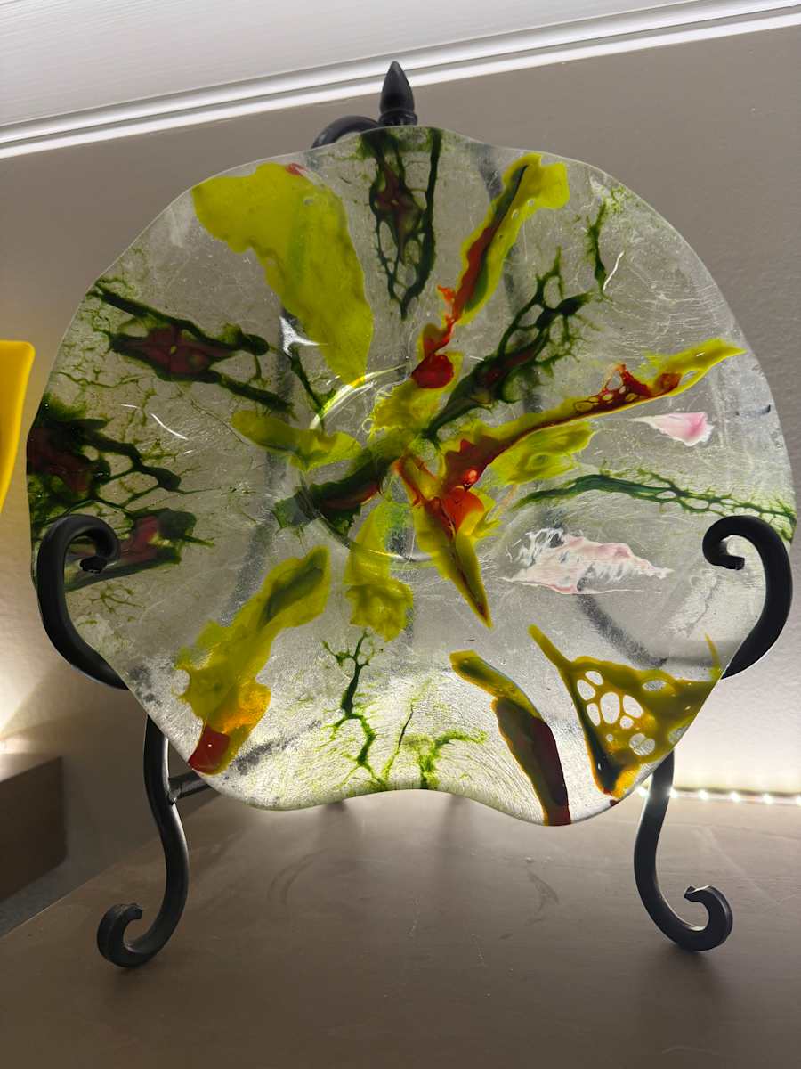 Clear Red Green Pink Stretch Wavy Bowl by Candice Treat Murphy, Image 6.