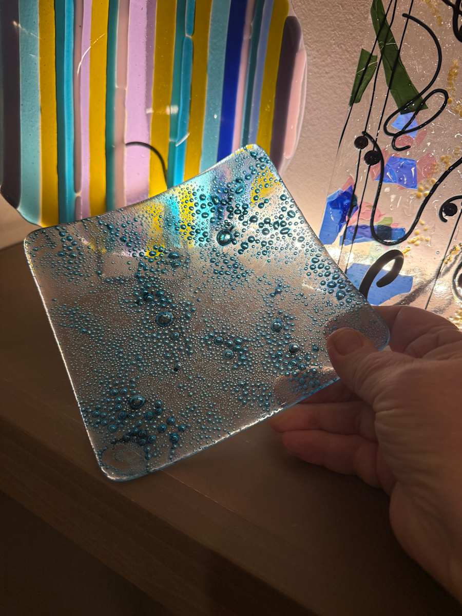 6” Turquoise Bubble Sushi Dish by Candice Treat Murphy, Image 1.