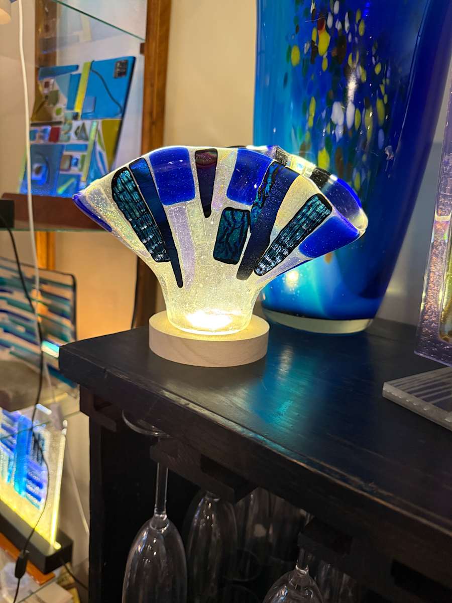 Dichroic Blues on Bubbly Clear Citiscape Kerchief Vase by Candice Treat Murphy, Image 1.