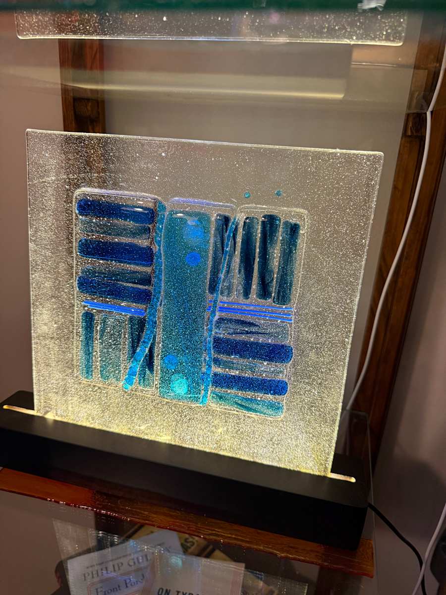 Blue and Turquoise Strips on Bubbly Clear by Candice Treat Murphy, Image 1.