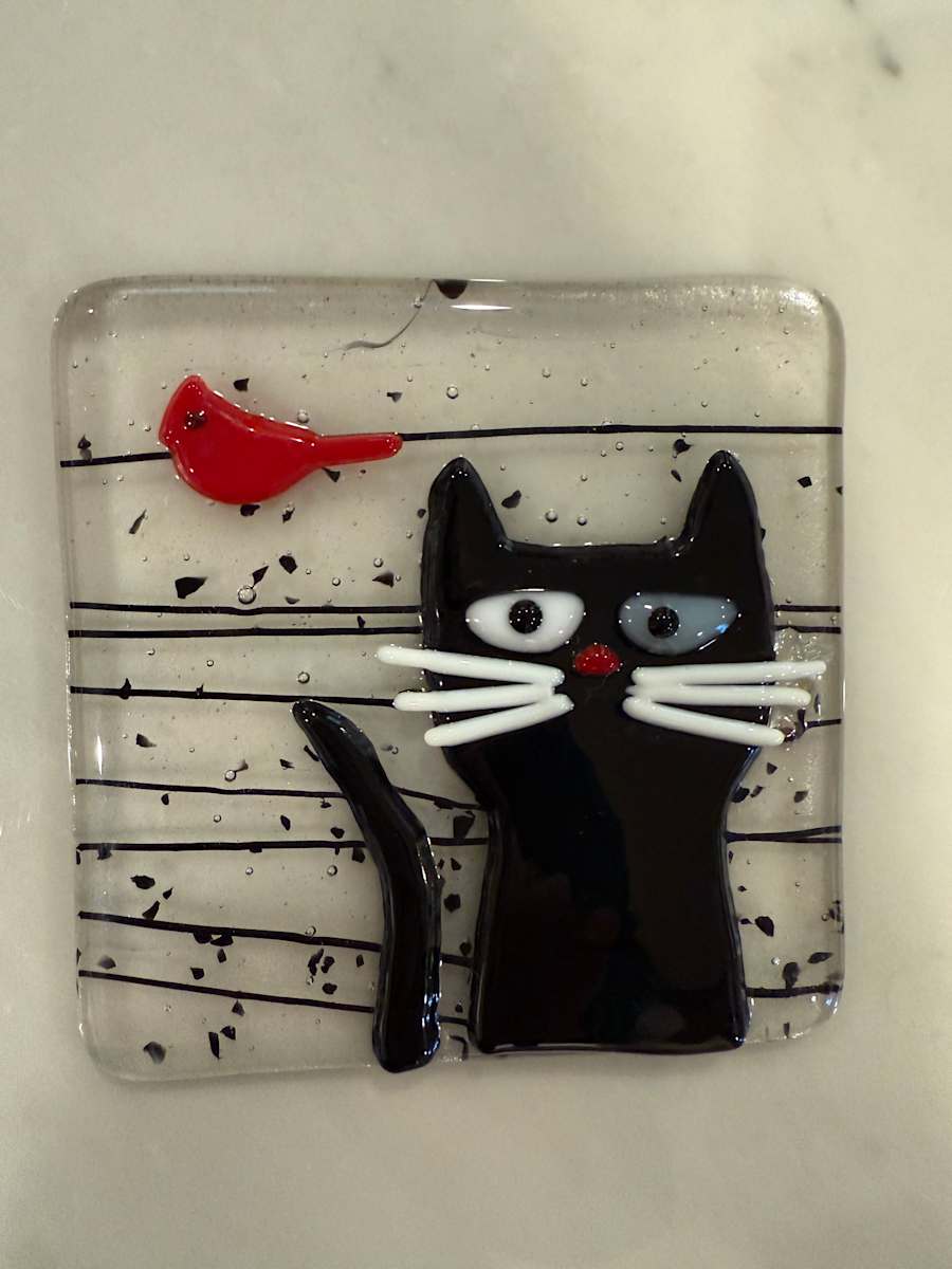 Peeky Black Cat 4” with Cardinal by Candice Treat Murphy, Image 1.