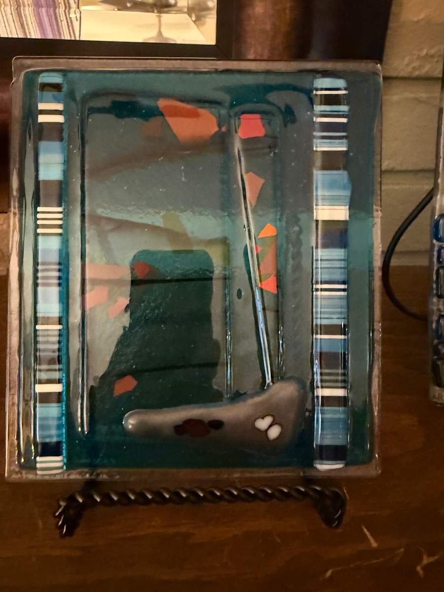 Abstract Textured Blue and Silver Square by Candice Treat Murphy, Image 1.