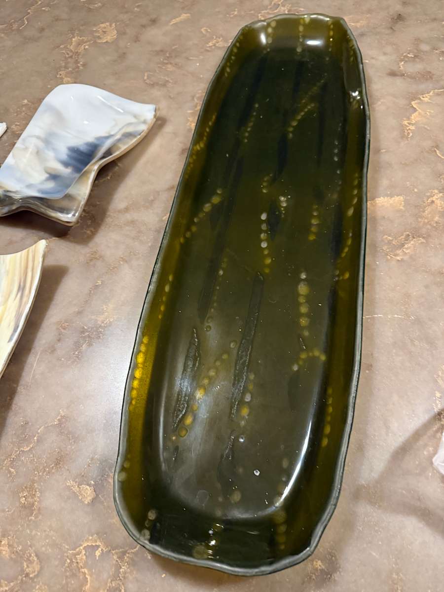 Olive Green Long Oval Bread Tray by Candice Treat Murphy, Image 1.