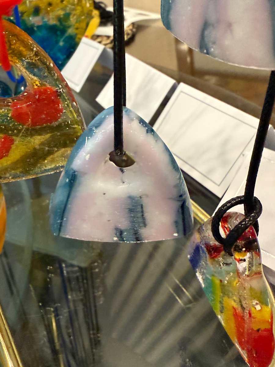 Triangle Lt Blue White Pink Necklace #1 by Candice Treat Murphy, Image 3.