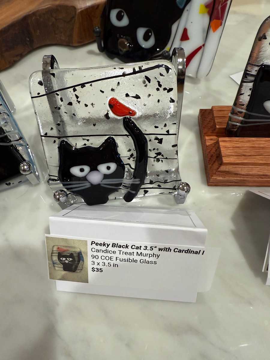 Peeky Black Cat 3” with Blue Bird II by Candice Treat Murphy, Image 1.