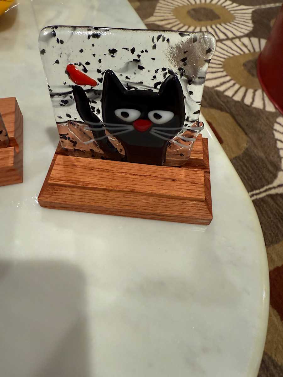 Peeky Black Cat 3” with Red Bird II by Candice Treat Murphy, Image 2.