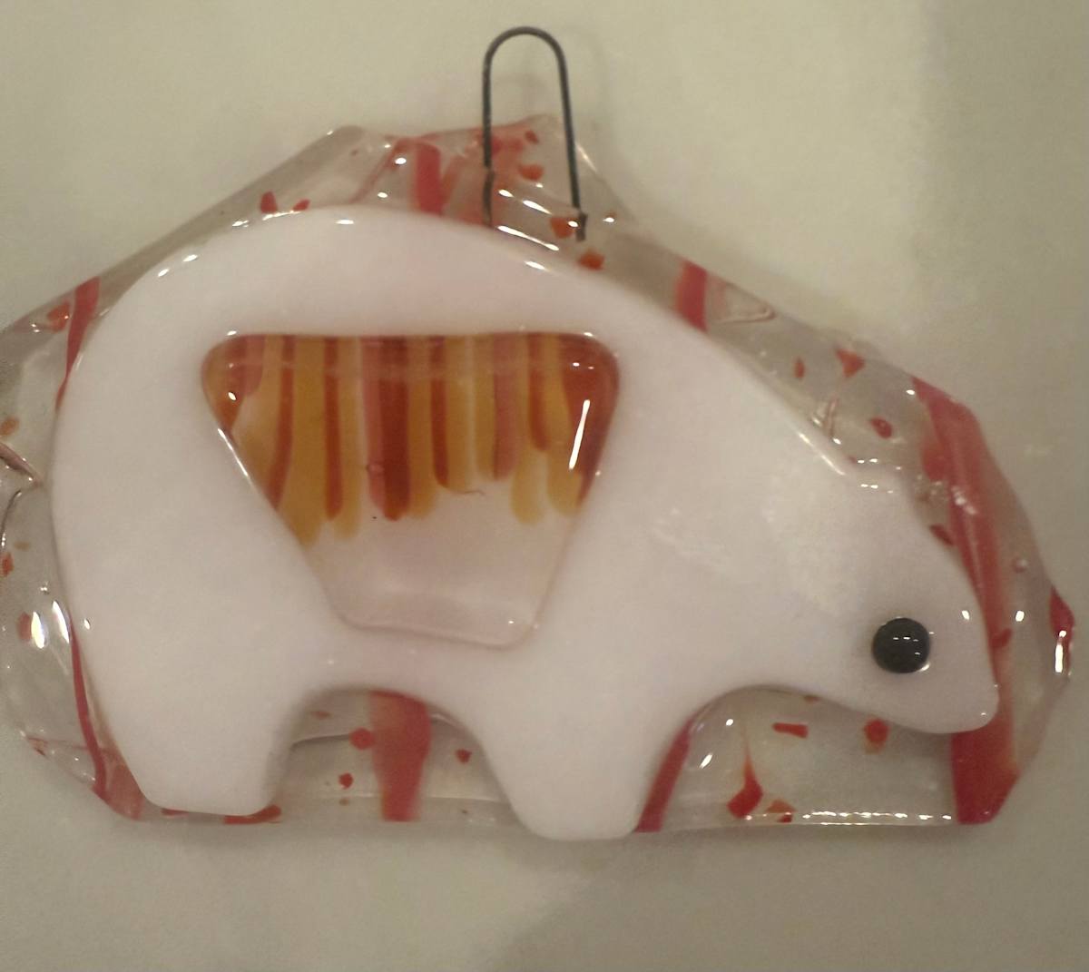 Polar Bear Ornament on Red Streaky  #1 by Candice Treat Murphy, Image 3.