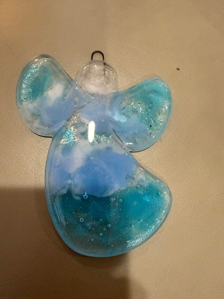 Blue Glass Powder Angel Ornament by Candice Treat Murphy, Image 2.
