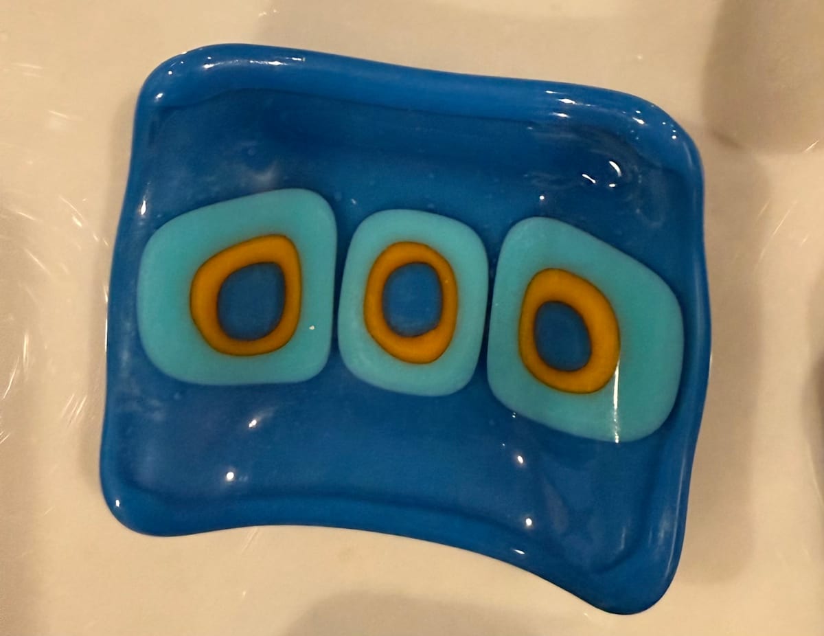 3” Egyptian Blue, Turquoise, Marigold, and Vanilla Sushi Dish #5 by Candice Treat Murphy, Image 2.