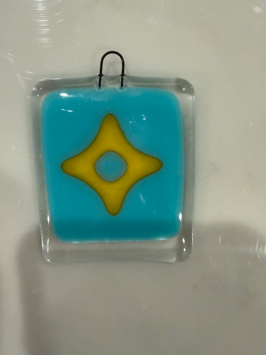 Marigold Star on Turquoise and Clear Ornament by Candice Treat Murphy, Image 2.