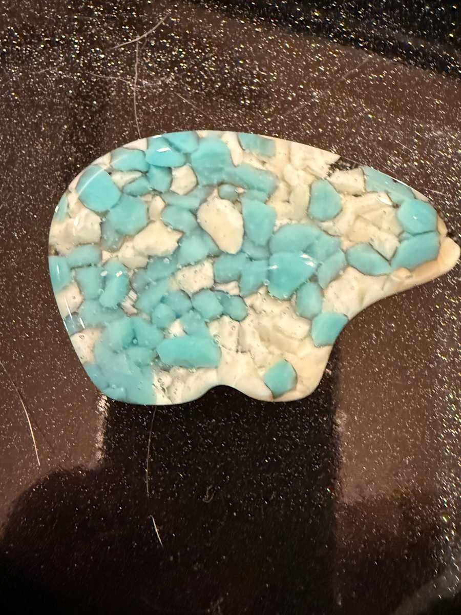 Vanilla and Turquoise Frit Pocket Bear #2 by Candice Treat Murphy, Image 3.