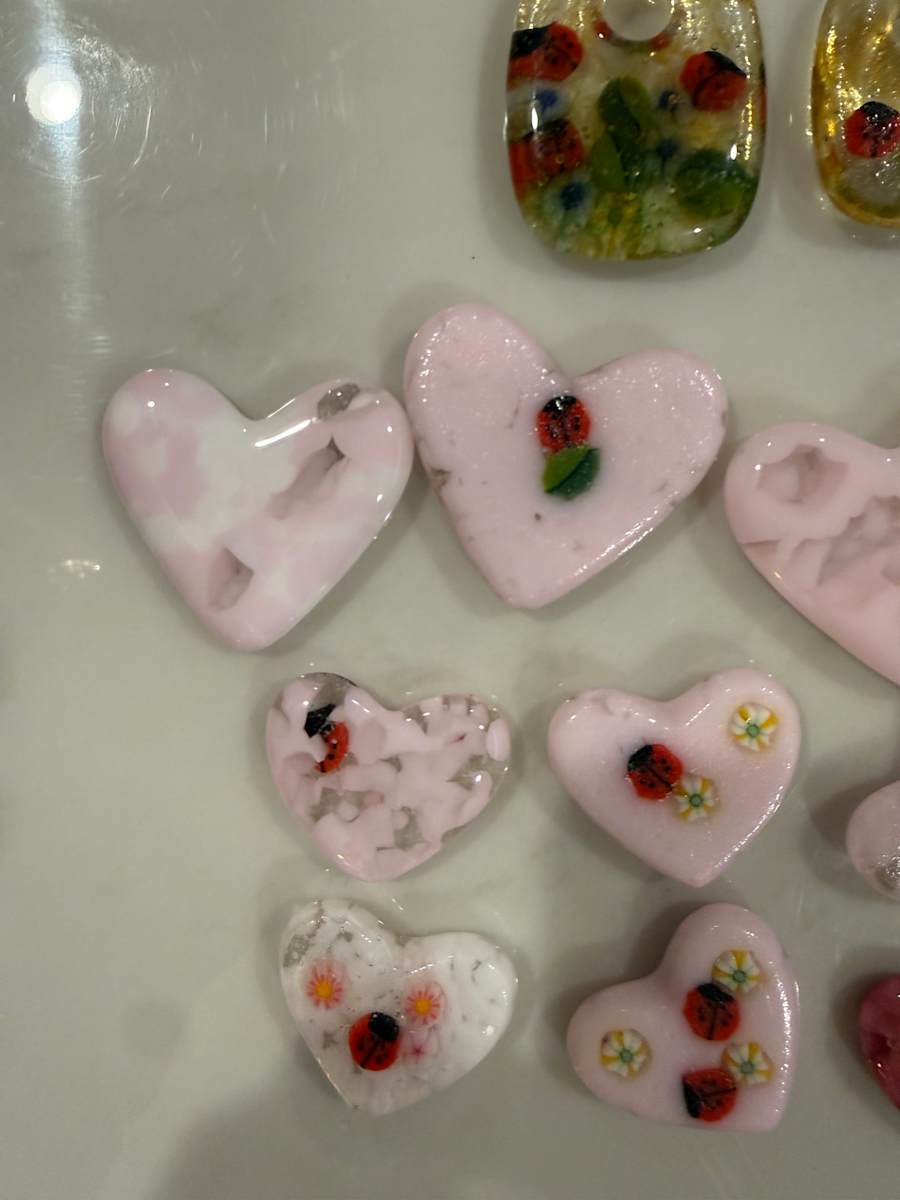 1.5" Tiny Pocket Heart Ladybug and Flowers #9 by Candice Treat Murphy, Image 4.