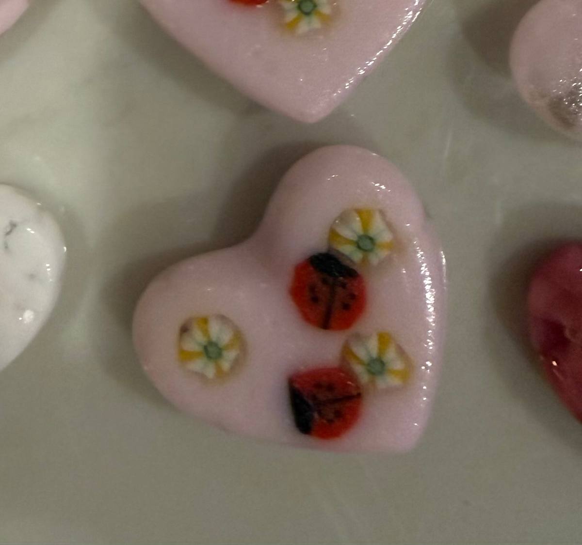 1.5" Tiny Pocket Heart Ladybugs and Flowers in Pink #10 by Candice Treat Murphy, Image 4.