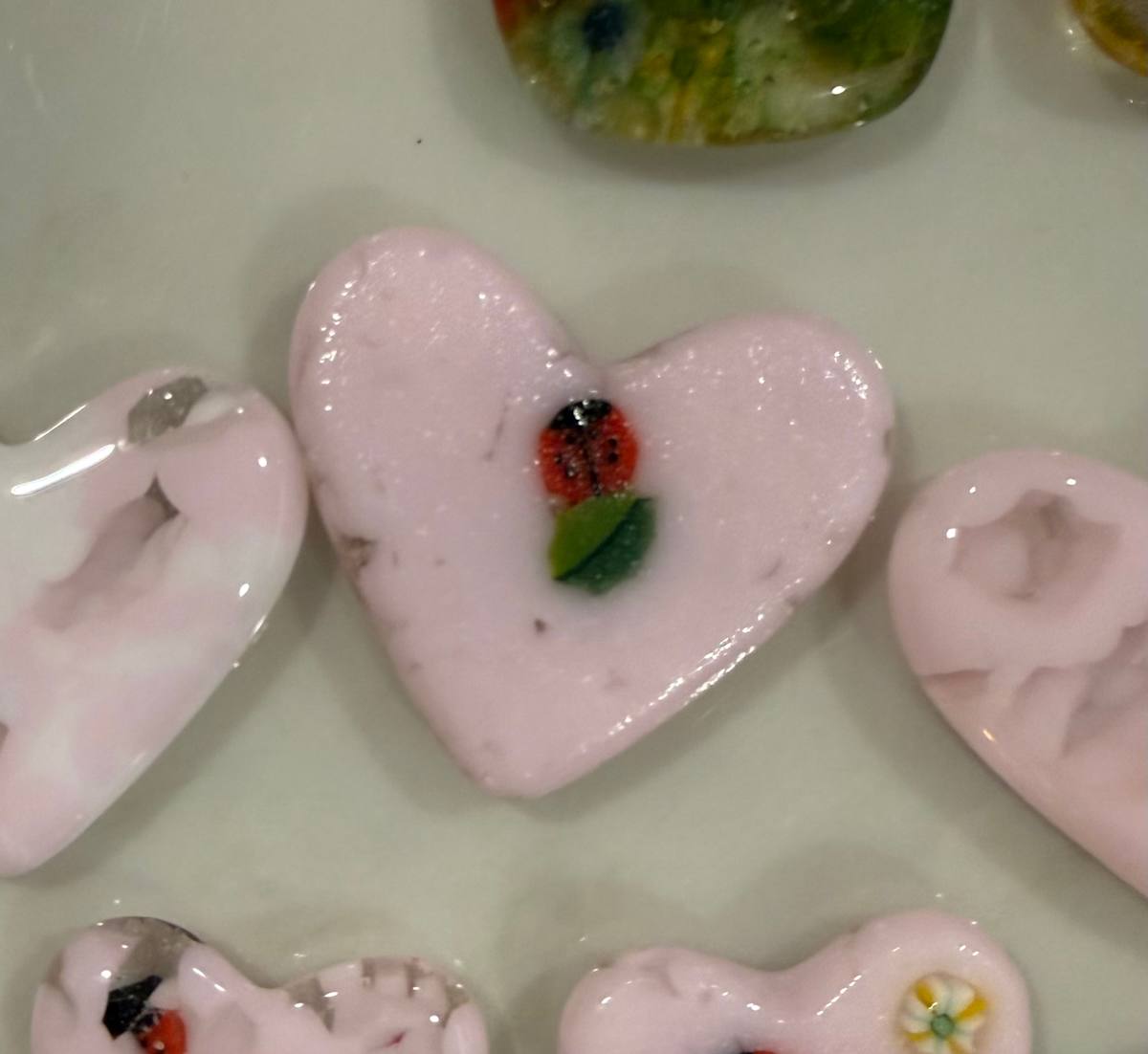 1.5" Tiny Pocket Heart Ladybug and Leaf in Pink #8 by Candice Treat Murphy, Image 3.