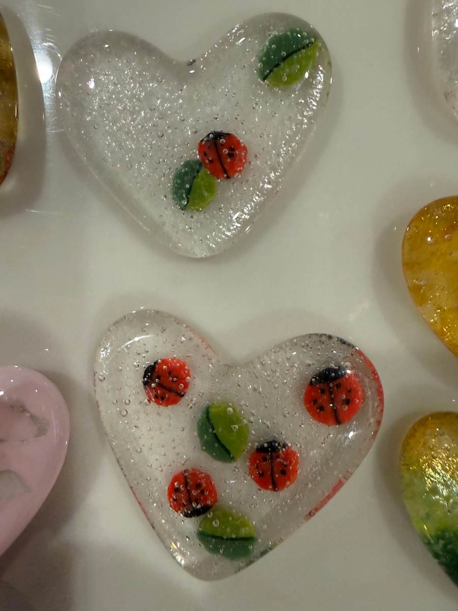 1.5" Tiny Pocket Heart Ladybugs and Leaves in Clear #1 by Candice Treat Murphy, Image 4.