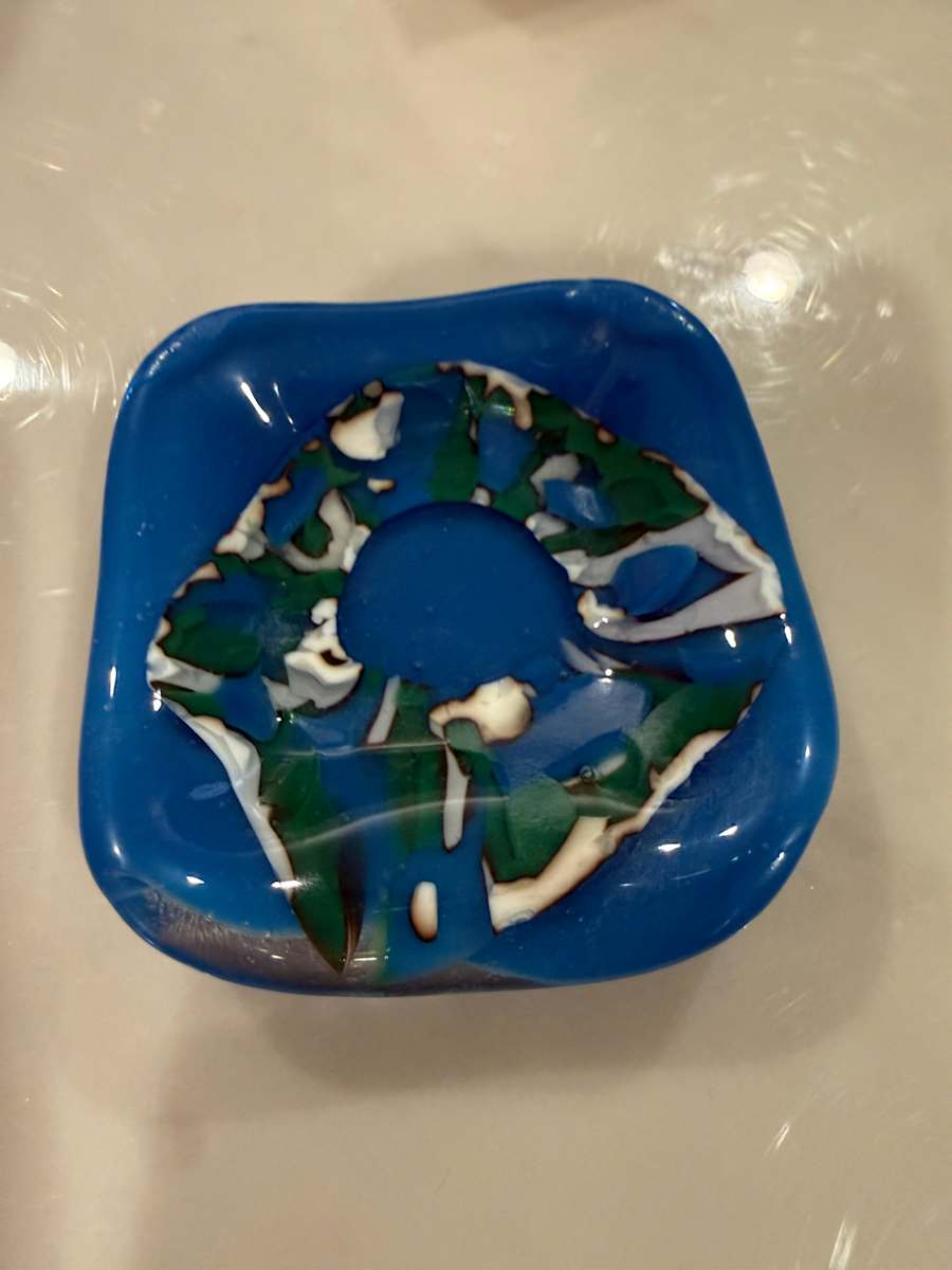 3” Egyptian Blue with Vanilla and Jade Loop Sushi Dish #4 by Candice Treat Murphy, Image 5.