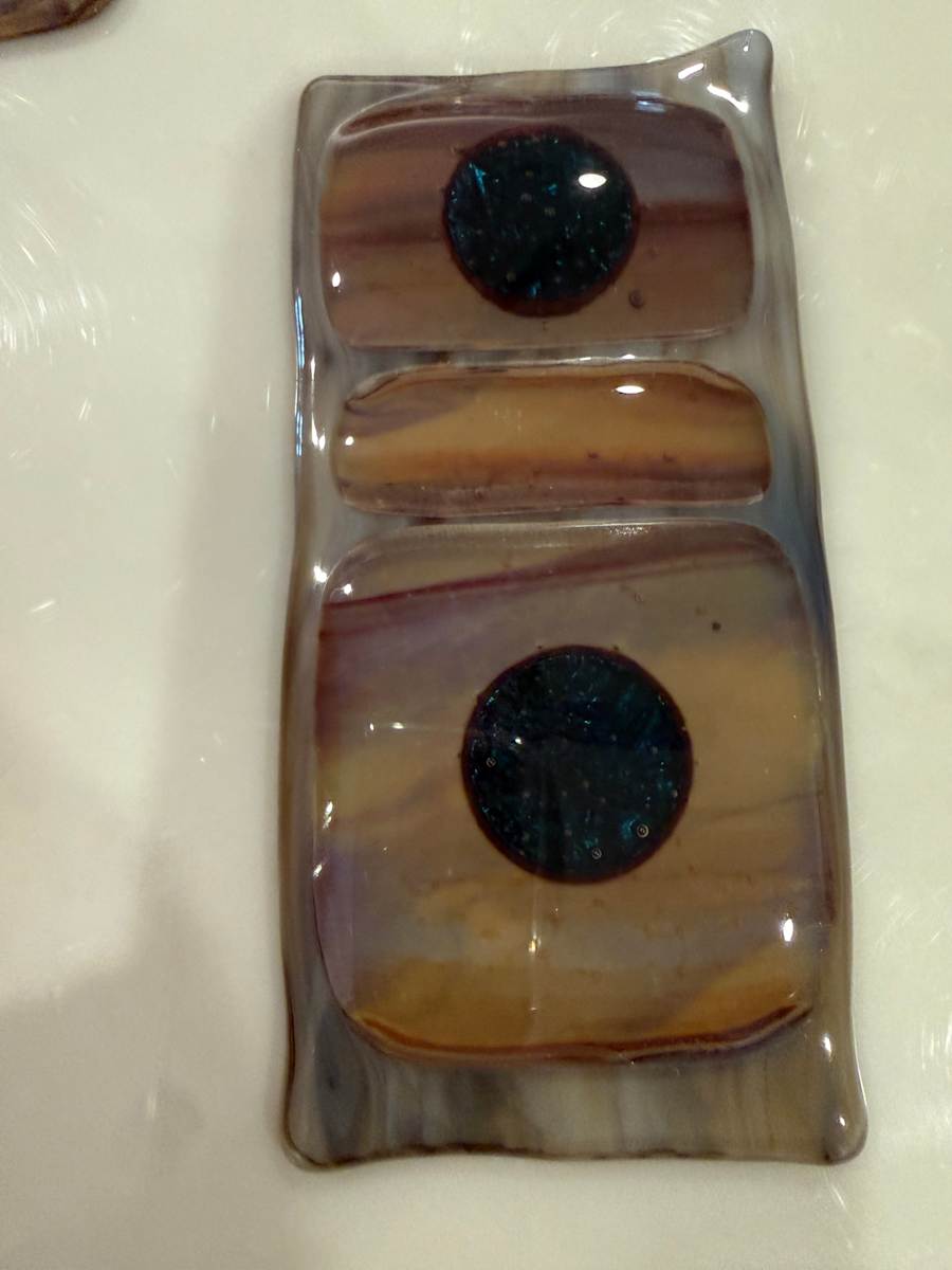 Streaky Browns and Vanilla Rectangle with Green Dichroic Circles by Candice Treat Murphy, Image 3.