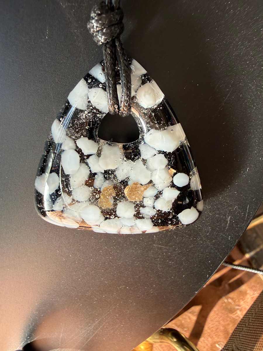 Triangle Black and White Frit with Gold Flakes Necklace #1 by Candice Treat Murphy, Image 2.