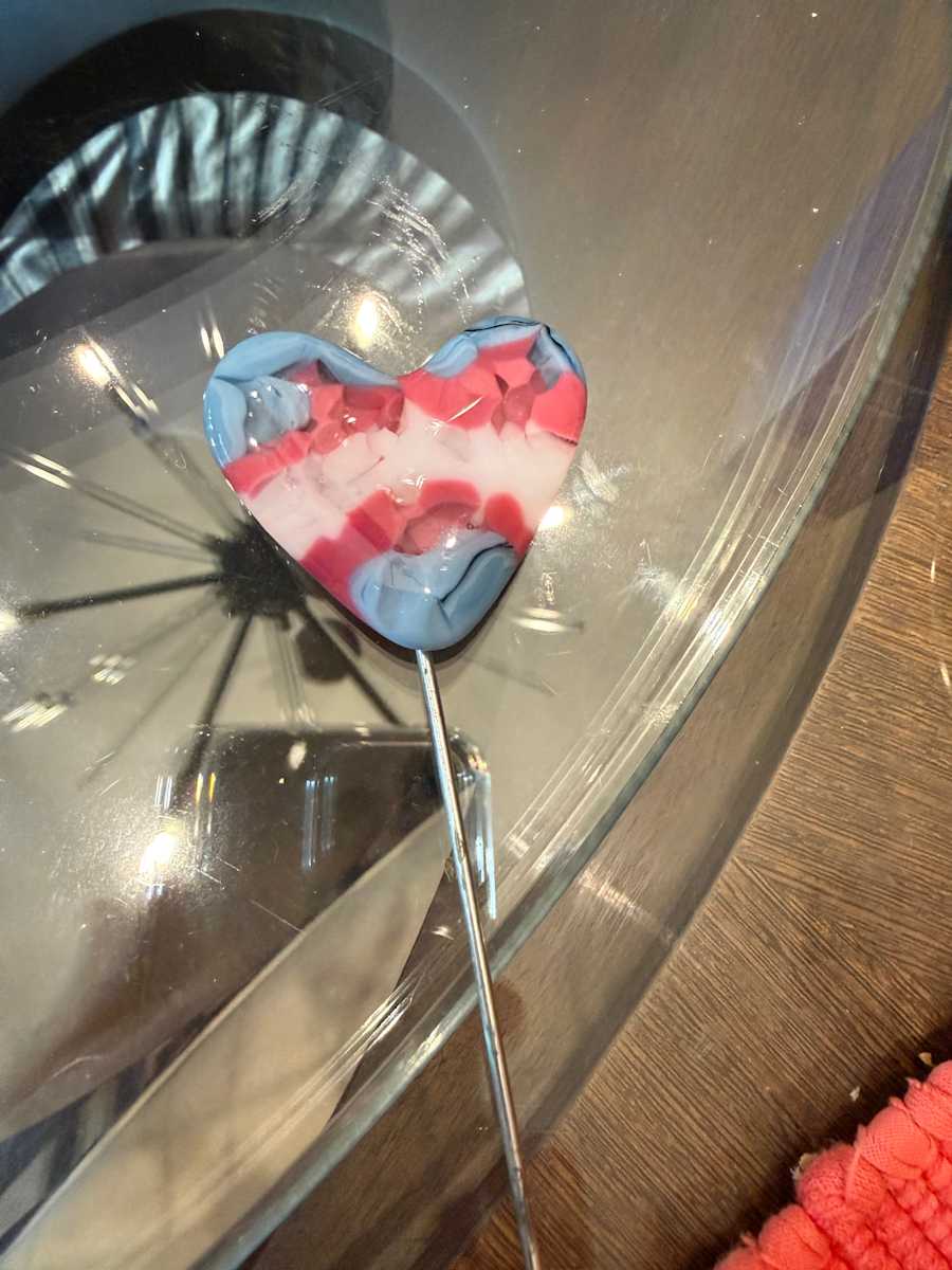 2" Light Blue, Pink, and White Pocket Heart Plant Stake #1 by Candice Treat Murphy, Image 1.