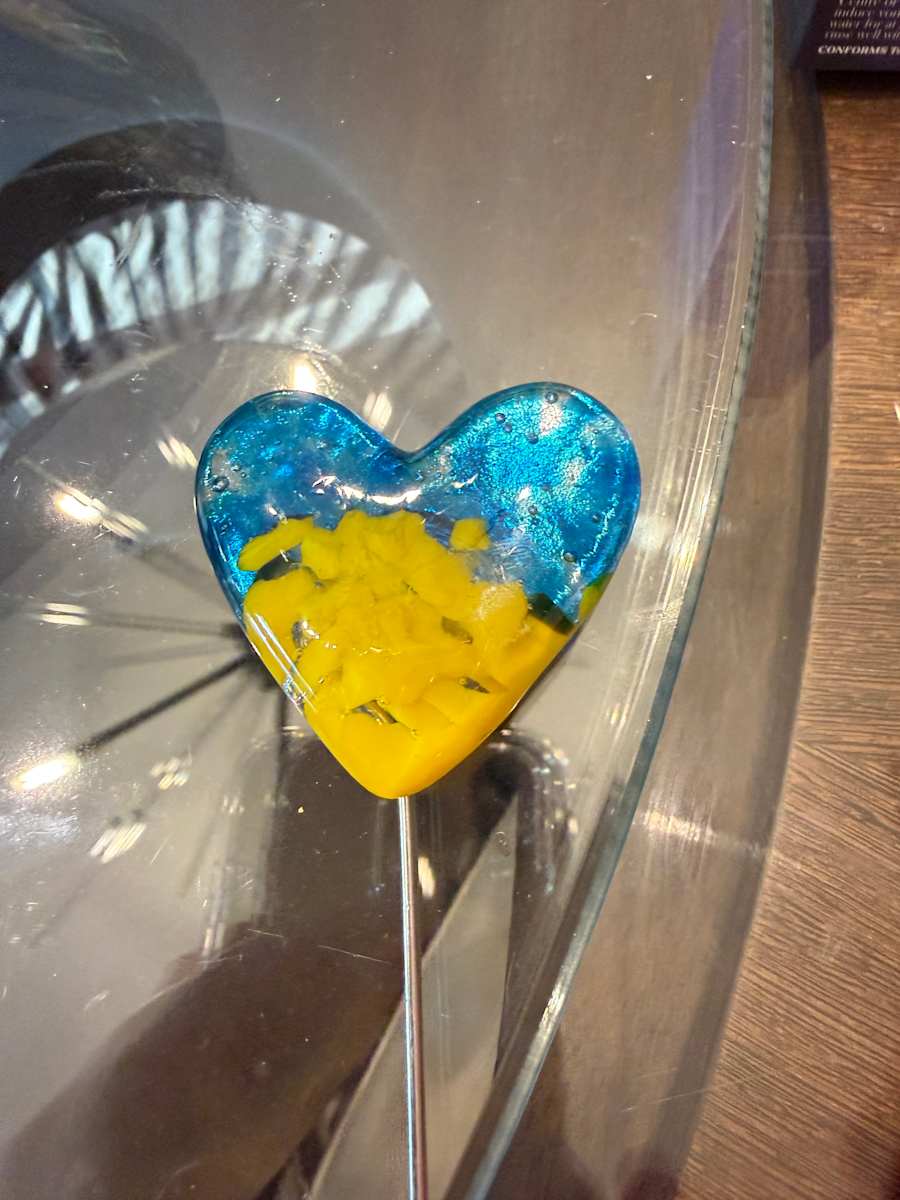 2" Ukraine Colors Pocket Heart Plant Stake #1 by Candice Treat Murphy, Image 2.