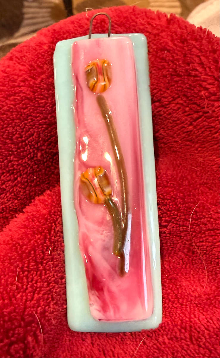 Pink Streaky Ornament #5 with Tulips on Mint Green by Candice Treat Murphy, Image 4.