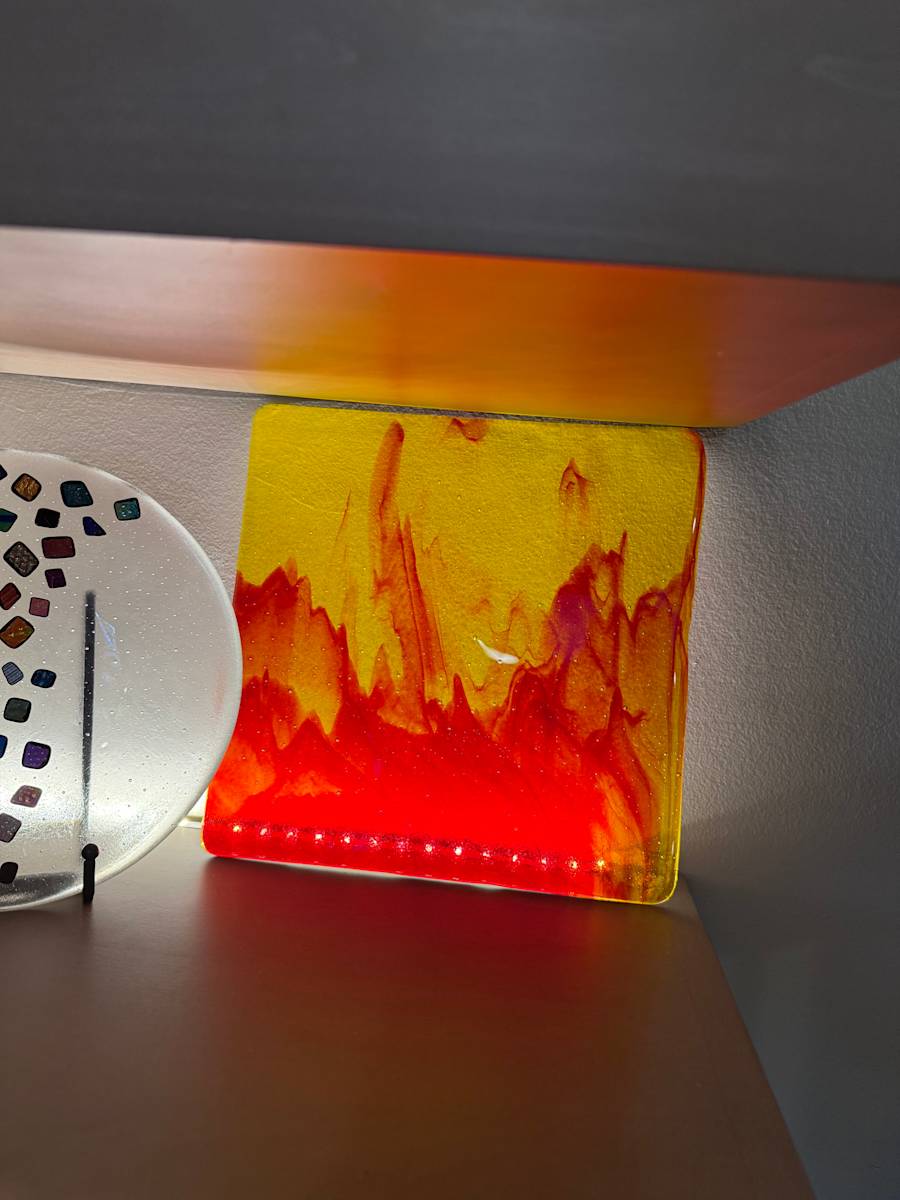 Yellow Red Striker Flames on 10” Square by Candice Treat Murphy, Image 3.