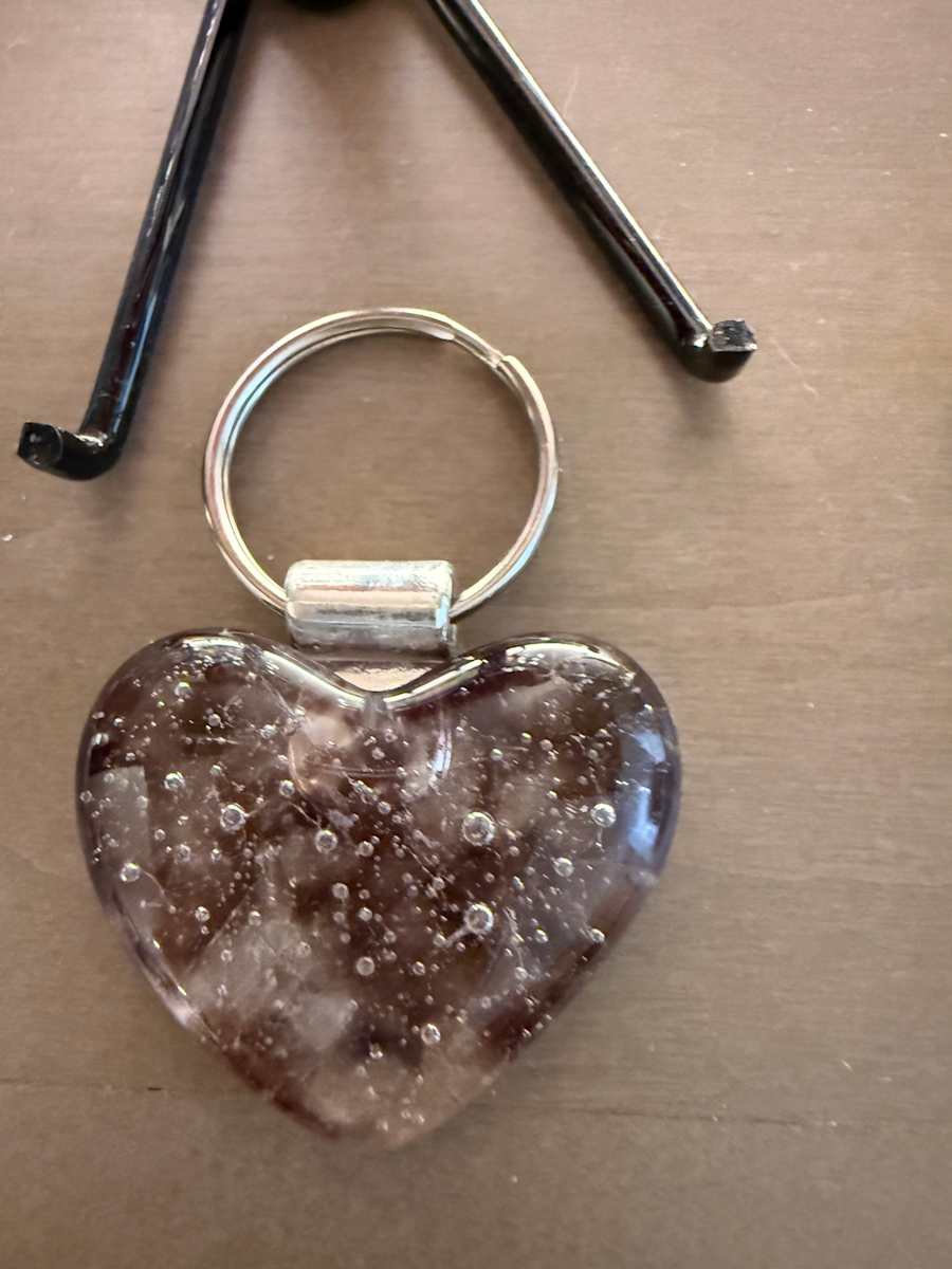 1.5" Tiny Heart Keychain Purple Clouds and Bubbles by Candice Treat Murphy, Image 2.