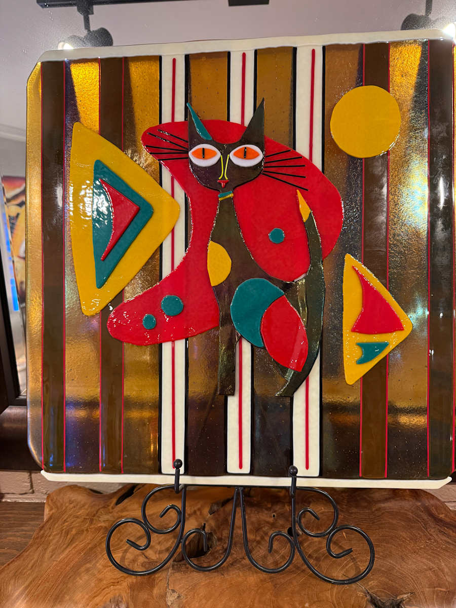 MCM Cat and Retro Shapes on Large Striped Square by Candice Treat Murphy, Image 2.