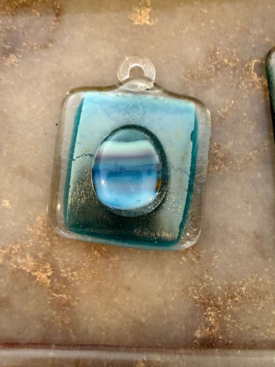 Iridescent Turquoise Square Ornament by Candice Treat Murphy, Image 5.