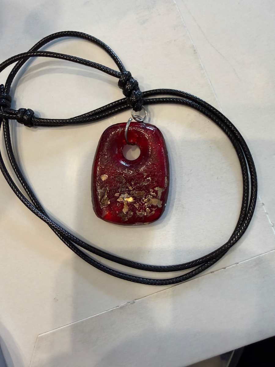 Striker Red with Gold Flakes Rectangle Necklace #2 by Candice Treat Murphy, Image 4.